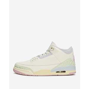 Nike Air Jordan 3 Retro sneaker in Sail, Jade Aura, and Iced Carmine colorway.