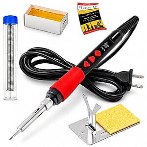 60W Plusivo Soldering Iron Kit w/ Solder Wire, Flux Paste, Stand & Sponge $5