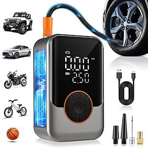 Singaro 150 PSI Cordless Portable Tire Inflator w/ LED Light & Digital Display $10