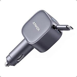 Prime Members: Anker Nano 75W Car Charger w/ Retractable USB-C Cable (Gray) $20 + Free S&H