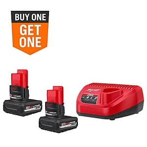 2-Pk Milwaukee M12 12V 5.0Ah Battery Starter Kit w/ Charger + Bonus Tool $199 + Free S&H