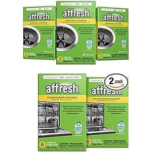 2-Pack 6-Tablet Affresh Dishwasher Cleaner w/ 3-Pack 3-Tablet Disposal Cleaner $11.70