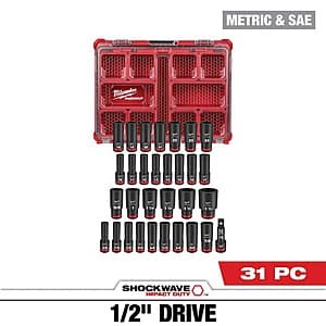 31-Pc Milwaukee SHOCKWAVE Impact-Duty 1/2 in. Drive Metric and SAE Socket Set $169 + Free S&H