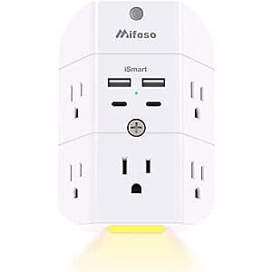 Prime: 5-Outlet Mifaso 1080J Surge Protector Outlet Extender w/ Night Light & 4 USB $8 + Free Shipping