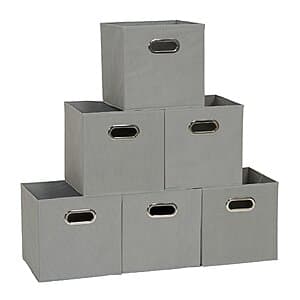6-Pk 11" Household Essentials Foldable Fabric Storage Bins w/ Handles (Gray) $11.75