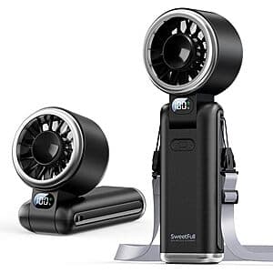 SWEETFULL 5000mAh Portable Handheld Turbo Fan w/ 5 Speeds & Digital Display (black) $9.90