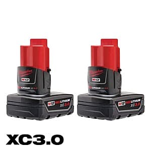 Select Locations: 2-Pack Milwaukee M12 12V Li-ion XC 3.0 Ah Battery Pack $53.75 + Free Shipping