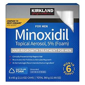 Costco Members: 6-Pk 2.11-Oz Kirkland 5% Minoxidil Foam Hair Regrowth Solution $39 + $5 S/H