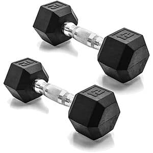 12-Lb CAP Barbell Coated Rubber Hex Dumbbell (Pair, Chrome Handle) $16