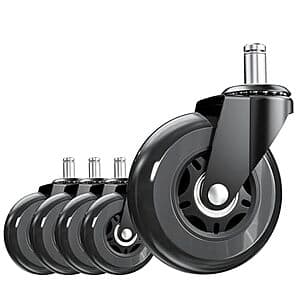 5-pack of black ASHGOOB 3-inch office chair wheels with metal stems and smooth-rolling casters.