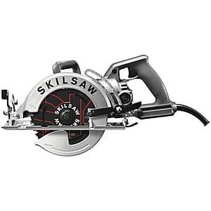 SKILSAW 15-Amp 7-1/4" worm drive circular saw with aluminum housing and ergonomic design.