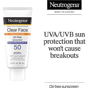 3oz. Neutrogena Clear Face SPF 50 Breakout/Oil Free Sunscreen Lotion $5 w/ Subscribe & Save