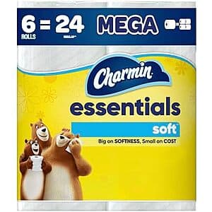 6-Ct Charmin Essentials Soft Toilet Paper Mega Rolls $4.15 w/ S&S