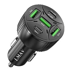 5-Port LMAV 75W 2x USB-C & 3x USB-A Car Charger Adapter (Black) $4