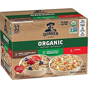 32-Pack 1.34-Oz Quaker USDA Organic Instant Oatmeal (Variety Pack) $13.15 w/ Subscribe & Save