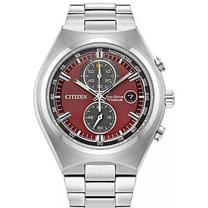 43mm Citizen Men's Eco-Drive Titanium Chronograph Watch w/ Red Dial $167 + Free Shipping