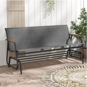 Costway Patio Glider Bench for 3 w/ Curved Teak Armrests (Gray) $97.90 + Free S&H