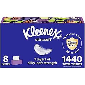 8-Pack 180-Count Kleenex 3-Ply Ultra Soft Facial Tissues 2 for $21.75 w/ Subscribe & Save