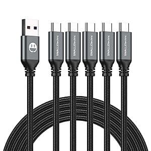5-Pack 6' SMALLElectric USB-A to USB-C 3A Fast Charging Cables $7