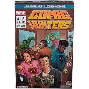 Spin Master Games Marvel Comic Hunters card-drafting strategy board game box for 1–4 players.