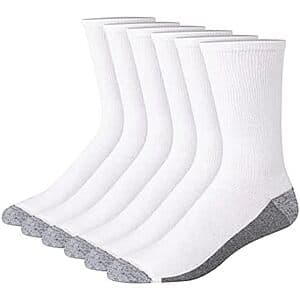 6-Pack Hanes Men's Max Cushioned Crew Socks (Size 12-14, White/Grey Foot Bottom) $6.60