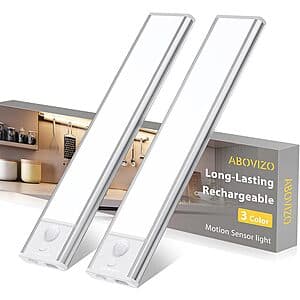 2-Pack 12" Abovizo USB-C Rechargeable Under Counter Dimmable Motion Sensor Lights $10