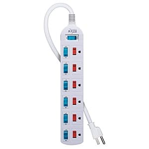KMC 6-Outlet Power Strip w/ Multi-Outlet Independent Switches & 4' Cord (White) $10