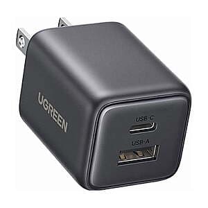 2-Port UGREEN 20W GaN Compact Wall Charger (USB-C / USB-A) $6