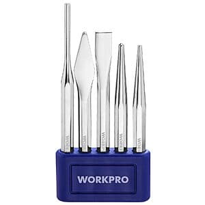 5-Piece WORKPRO Punch & Chisel Set Cr-V Steel Storage Tray $10
