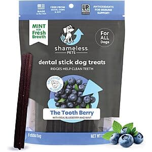7.2-Oz Shameless Pets Dental Stick Dog Treats (The Tooth Berry) $3.20 w/ Subscribe & Save