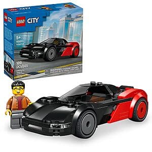 LEGO City EV Supercar building set with 109 colorful bricks and minifigure.