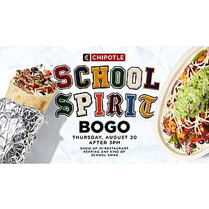 Chipotle bowl with rice, beans, protein, and toppings in branded packaging.
