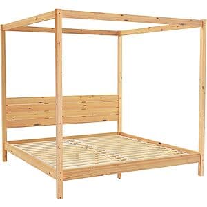 Walker Edison Minimalist Slatted Headboard Canopy Bedframe (King, Natural Pine) $180 + Free Shipping