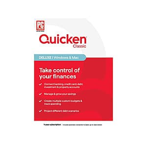 1-Year Quicken Classic Deluxe Subscription (Win/Mac/Android/iOS Key Card) $42 & More + Free Shipping