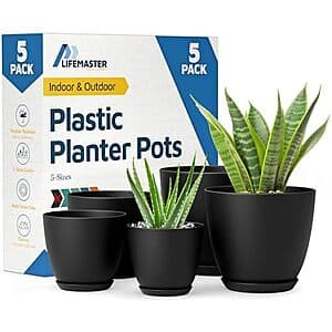 5-Pc Lifemaster Stackable Plant Pots w/ Multi Drainage Holes $7.15