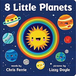 Hardcover children's book titled 8 Little Planets with space-themed illustrations suitable for toddlers.
