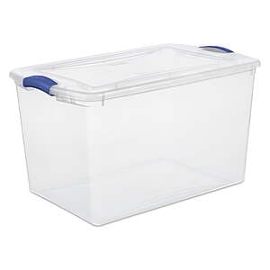 66-Quart Sterilite Clear Plastic Storage Bin Container w/ Latch Lid (Blue) $9 & More