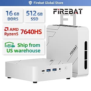 FIREBAT F1 MINI PC: Ryzen 5 7640HS, 16GB DDR5, 512GB SSD, Win11 Pro $276.05 + Free S&H