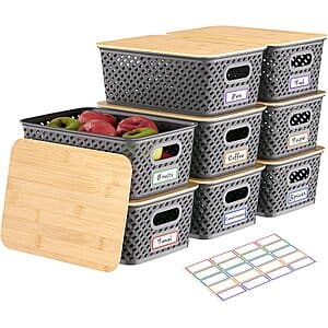 8-Pk Anysig Stackable Plastic Storage Bins w/ Bamboo Lids (3 Colors) from $21