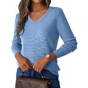 GKBK Women's Lightweight V-Neck Long Sleeve Knit Pullover Sweater (various) from $8