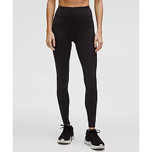 Black Lululemon thermal high-rise running tight with 28-inch inseam length.