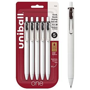5-Pack Uniball One Gel 0.7mm Medium Pens (Black Ink) $3.45 w/ Subscribe & Save