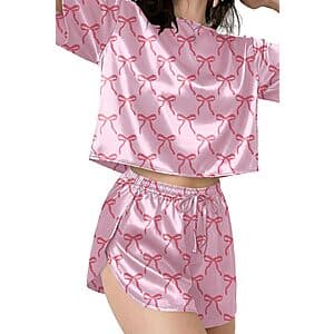 2-Pc Ekouaer Women's Side Split Shorts Satin Pajama Lounge Set $8