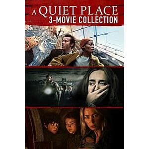 Four movie poster images arranged for the A Quiet Place trilogy collection in 4K UHD digital format.
