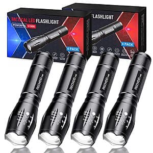 4-Pack RECHOO Tactical Zoomable LED Flashlights w/ 5 Modes $10