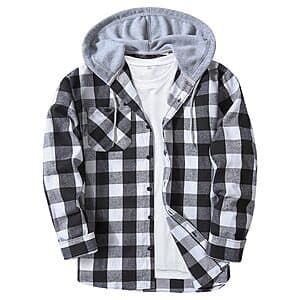 Swisswell Men's Flannel Button Down Plaid Hoodie Shirt w/ Pockets $9.50