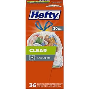 36-Count 30-Gallon Hefty Clear Trash Bags $4 w/ Subscribe & Save
