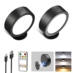 Prime Members: 2-Pk EZVALO LED 5500mAh USB-C Rechargeable Wall Sconces (Black) $11.40 & More + Free S&H