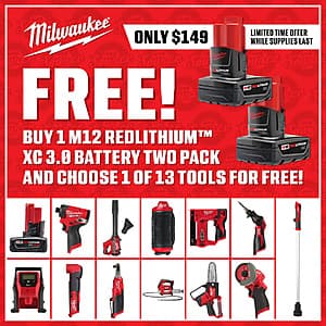2-Pack 3.0 Ah Milwaukee M12 REDLITHIUM XC 3.0 Batteries + 1x Select Bare Tool $149 + Free Shipping