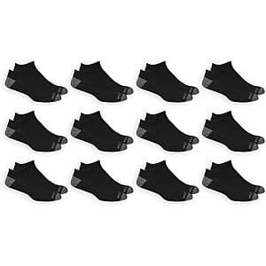 12-Pack Fruit of the Loom Men's Dual Defense No Show Socks (Black, Sizes 6-12) $7.30 or Less